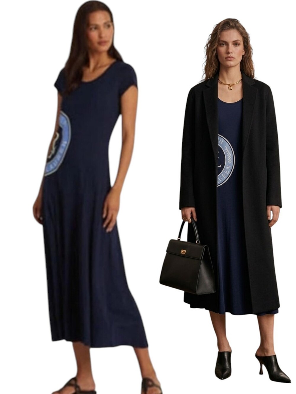 Ralph Lauren Black Label Navy Cotton Jersey Dress A Line Fit And Flare Dress L